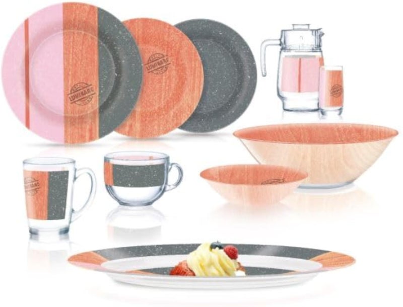 Modern Dinnerware Set with Plates, Bowls, Cups and Pitcher, Pink and Grey Gradient Design 46piece